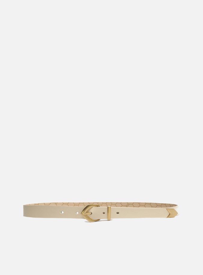 Cinto Off-White Couro Fivela Dourada