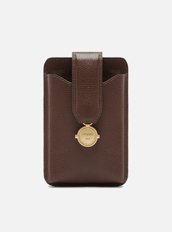 Mini Bag Marrom Couro Porta-Celular Medalha