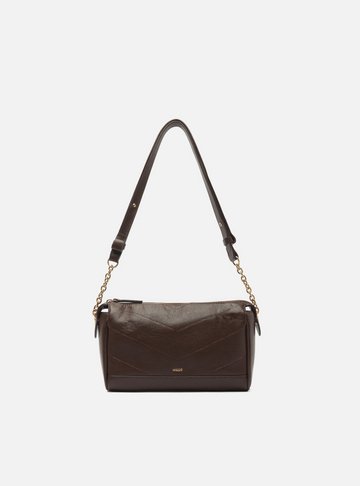 Arezzo — Bolsa Tiracolo Marrom Couro Pequena Alça Corrente