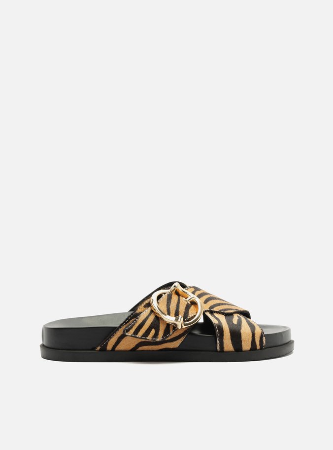 Tamanco Animal Print Acamurçado Plataforma Metais Dourados