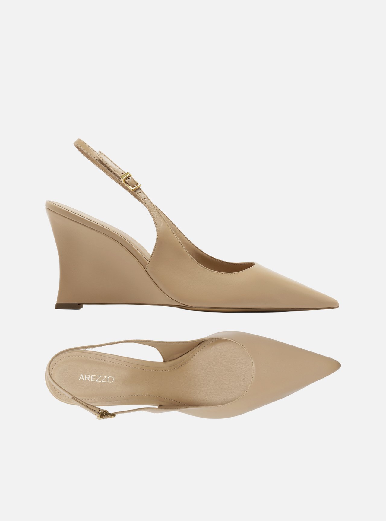 Scarpin Bege Couro Salto Alto Anabela Slingback — foto 5