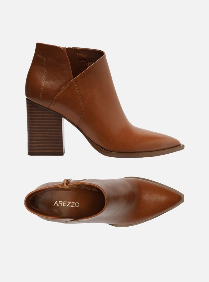 Bota Marrom Couro Cano Curto Salto Alto Bloco