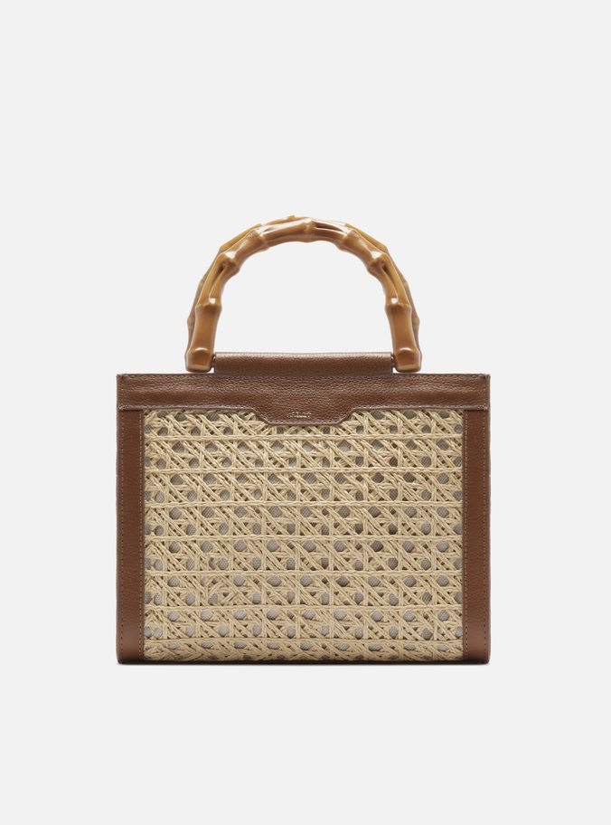 Bolsa Tote Marrom Couro Palha Isla Média