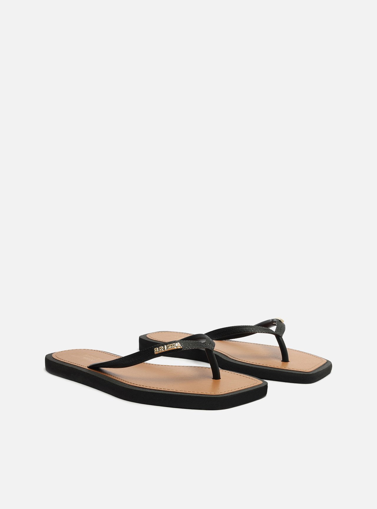 Chinelo de Dedo Preto Square Palmilha Marrom — foto 3