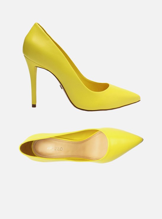 Scarpin Amarelo Couro Salto Alto Fino