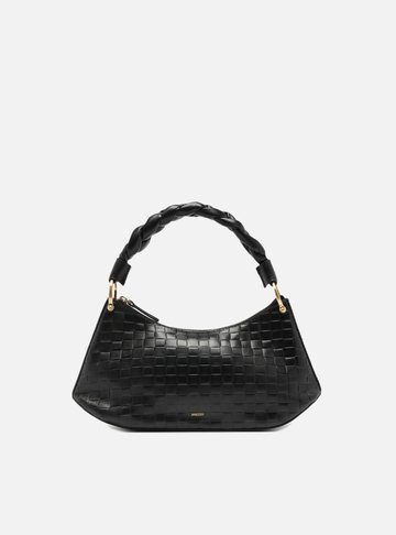 Bolsa Tiracolo Preta Couro Tressê Média