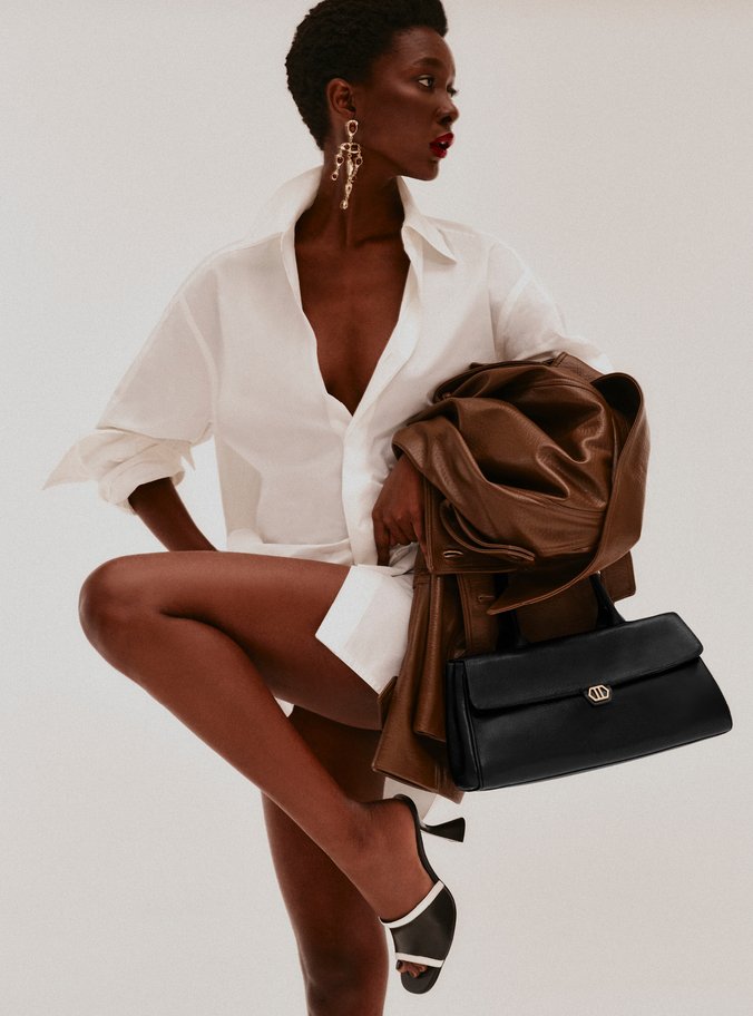 Bolsa Shoulder Couro Preta Média