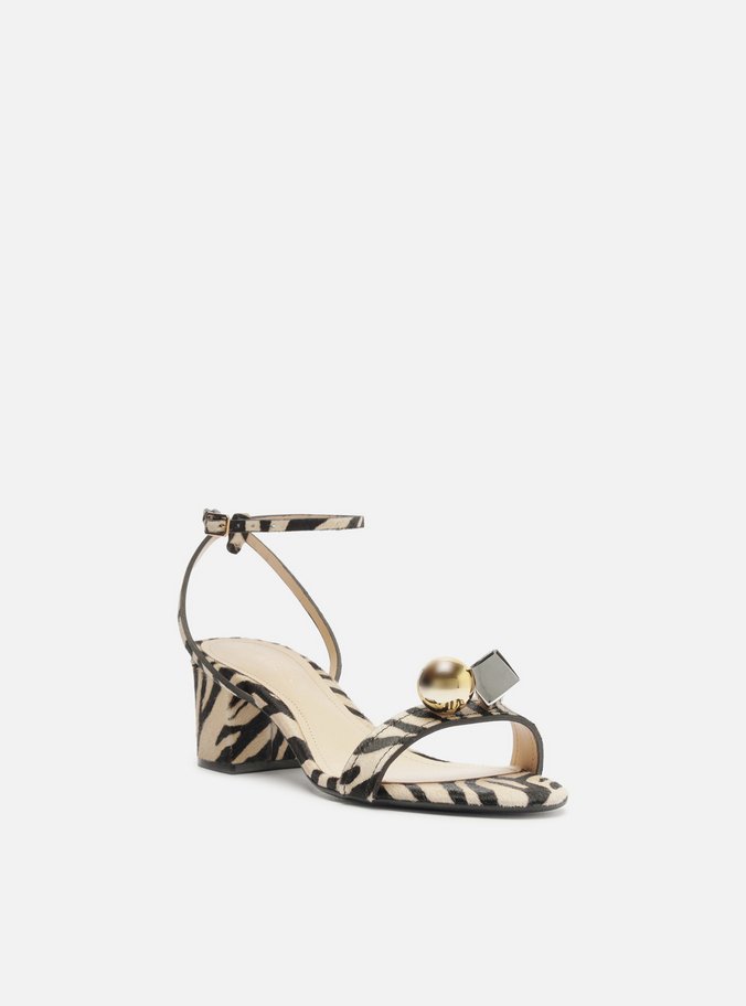 Sandália Animal Print Salto Bloco Metais