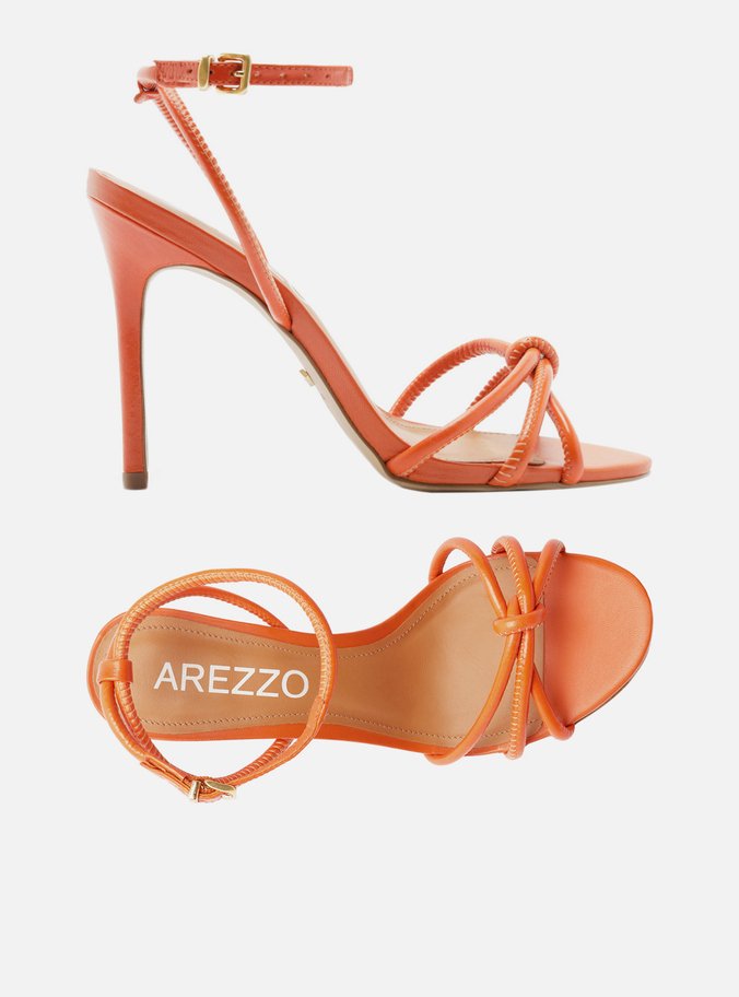Sandália Laranja Salto Fino Custom Anklet