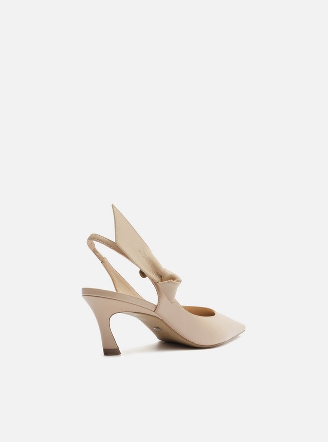 Scarpin Nude Couro Salto Baixo Slingback Livia