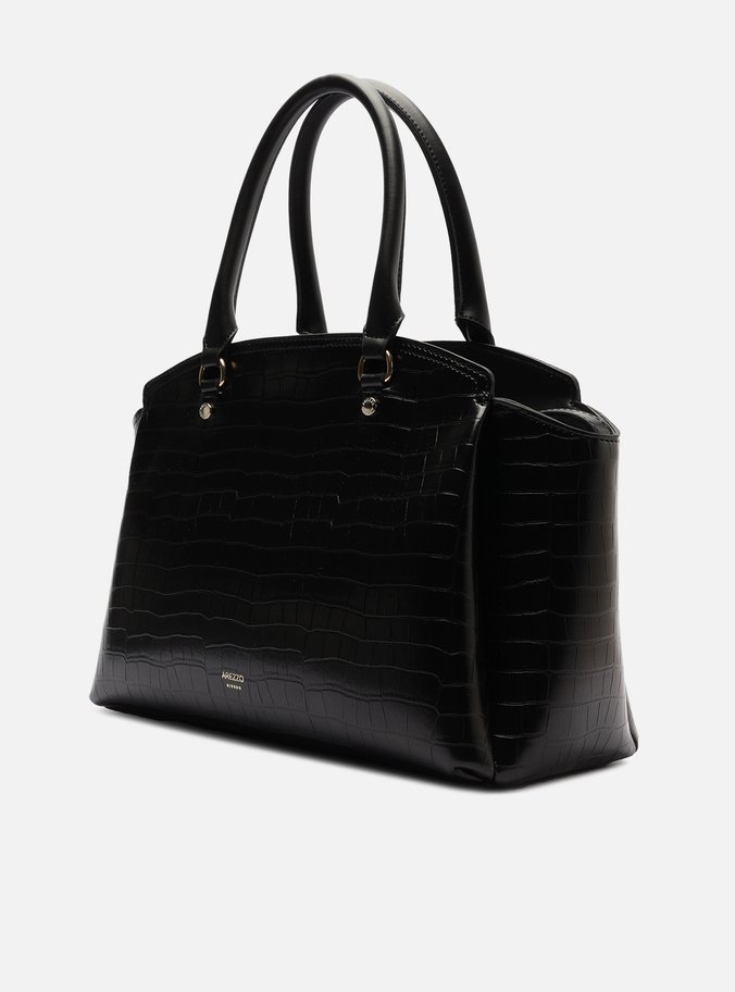 Bolsa Tote Preta Croco Grande Textura