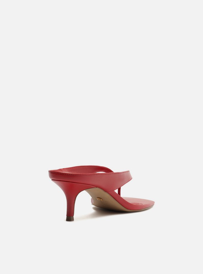 Tamanco Vermelho Couro Salto Médio Thong