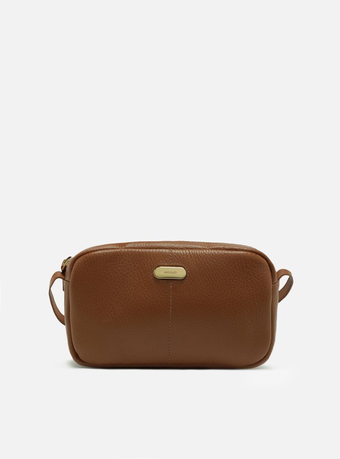 Bolsa Tiracolo Marrom Couro Pequena Tag Metal