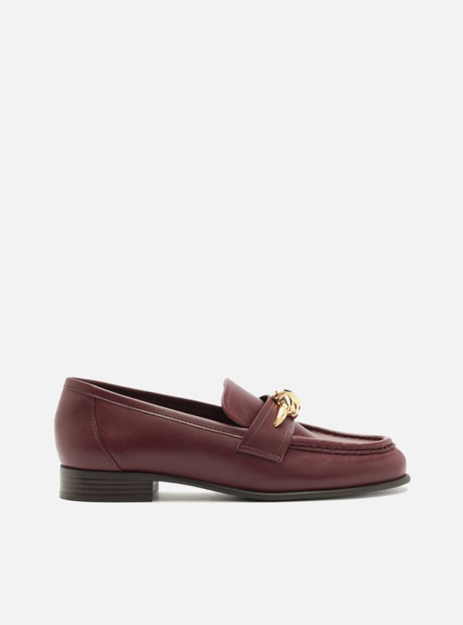 Mocassim Bordô Couro Bico Redondo Metal Nó