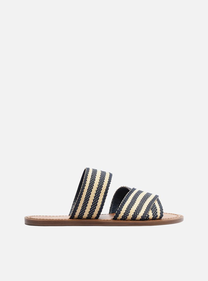 Rasteira Azul Tecido Bico Redondo