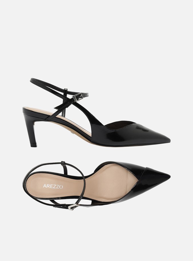 Scarpin Preto Salto Médio Slingback Cruzado