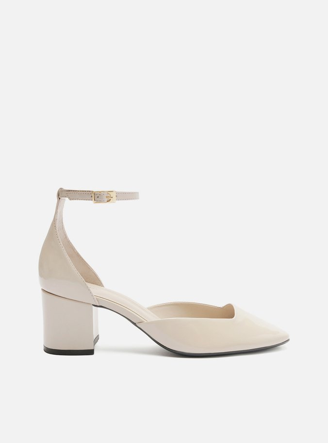 Scarpin Branco Verniz Salto Bloco Bico Quadrado