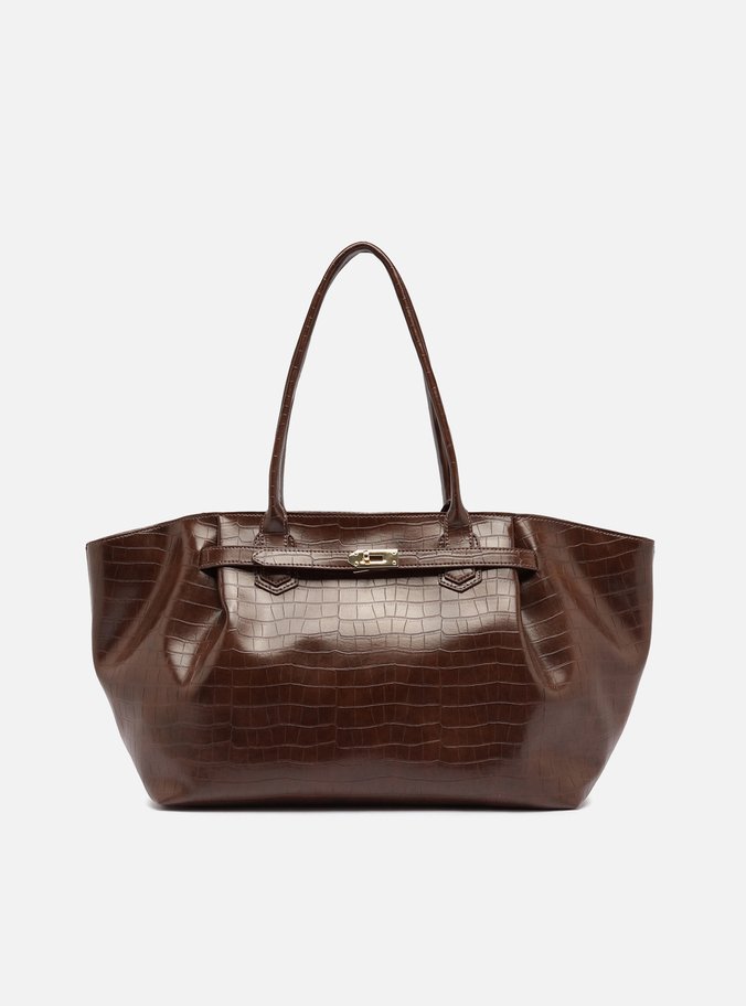 Bolsa Shopping Marrom Grande Croco