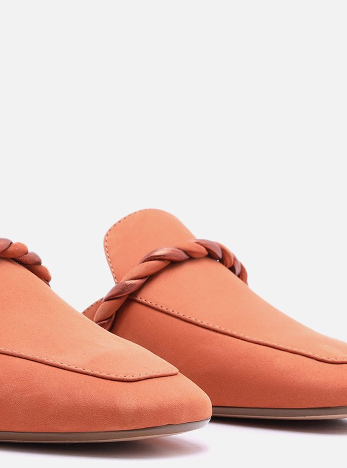 Mule Laranja Couro Salto Hot Pepper Metal