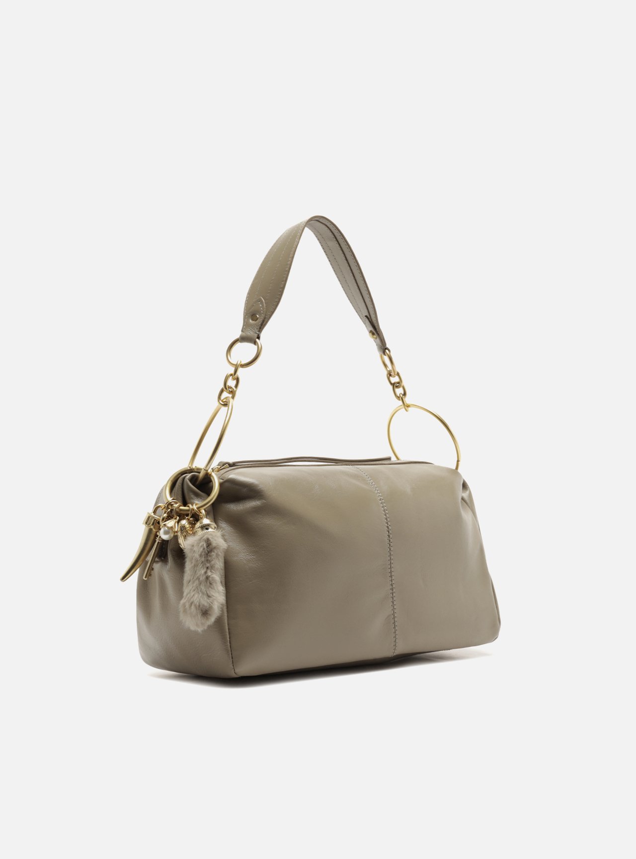 Bolsa Shoulder Cinza Couro Média Metais — foto 5