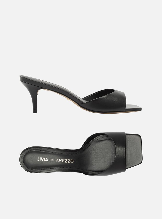 Mule Preto Couro Salto Fino Livia