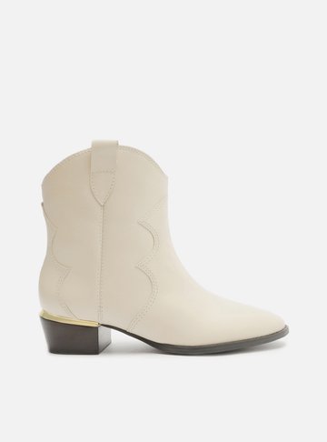 Bota Branca Couro Cano Curto Salto Baixo West