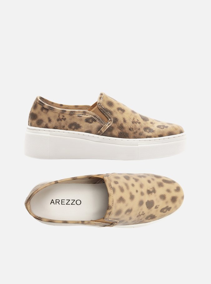 Tênis Slip On Animal Print Sola Alta Básico