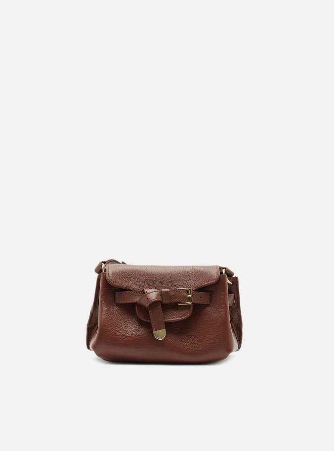 Bolsa Tiracolo Marrom Couro Pequena Fivela Dourada