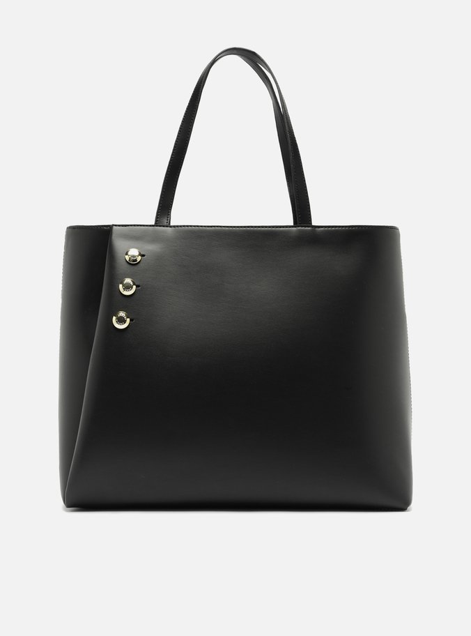 Bolsa Shopping Preta Grande Detalhe Metais