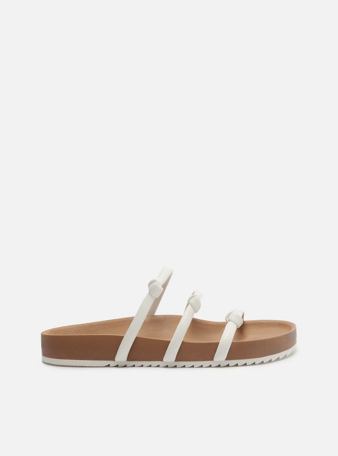 Sandália Papete Branca Flatform Tiras Nó