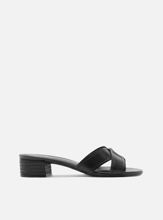 Mule Preta Couro Salto Blobo