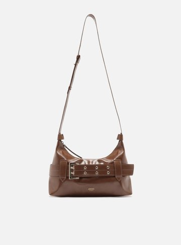 Bolsa Tiracolo Marrom Média Tiras Fivela