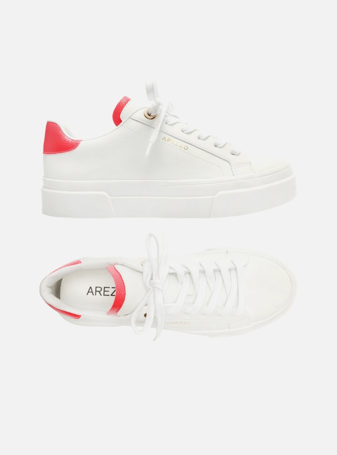 Tênis Branco Couro Bico Redondo Pink