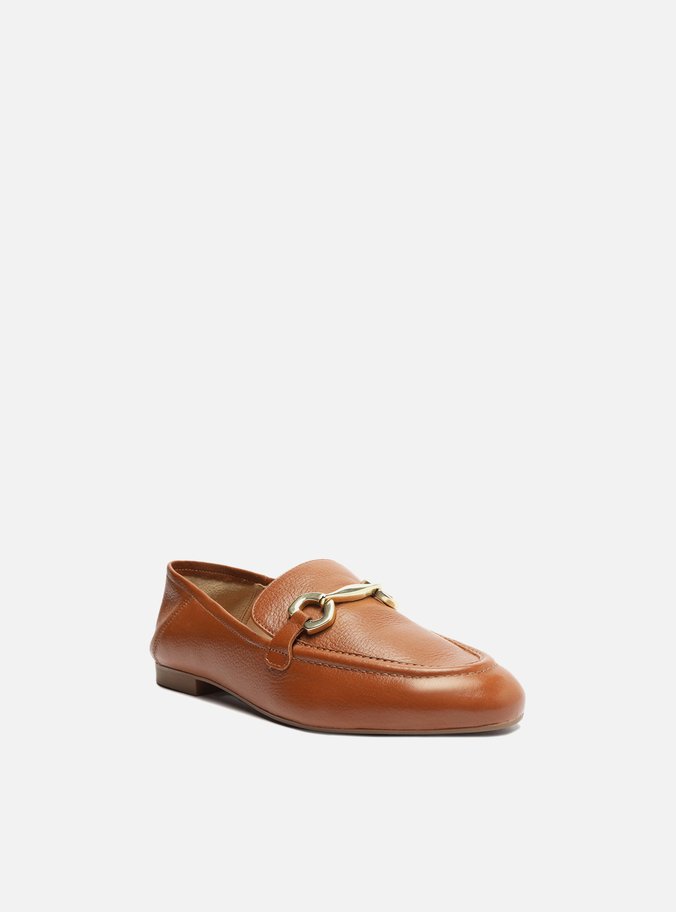 Mocassim Marrom Caramel Couro Bridão Metálico Luma