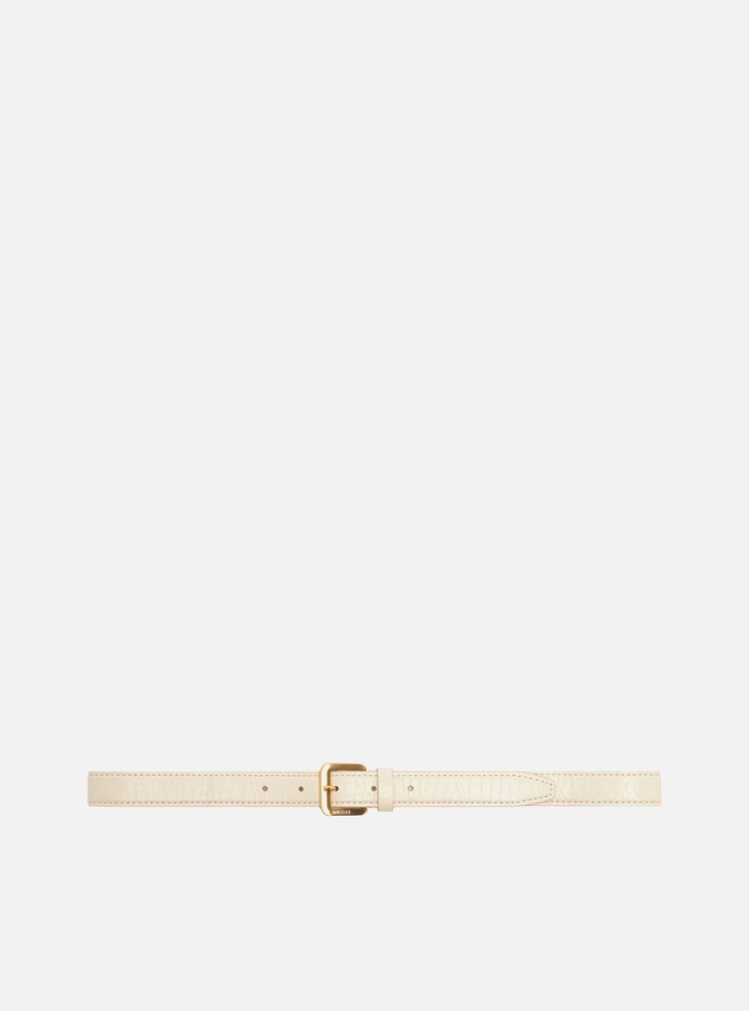 Cinto Off White Couro Médio Craquelê Fivela Quadrada