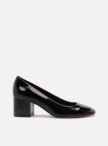 Scarpin Preto Verniz Salto Médio Bloco