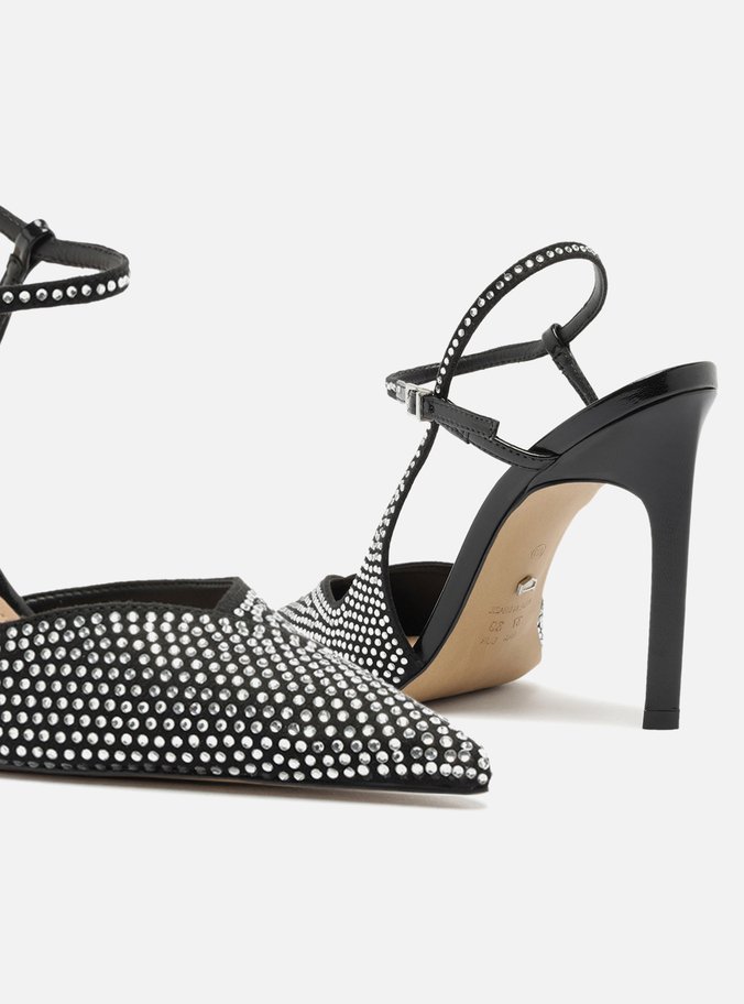 Scarpin Preto Salto Alto Slingback Cruzado Strass