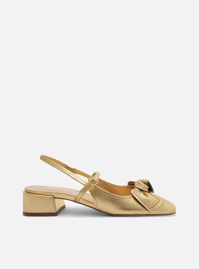 Scarpin Dourada  Salto Bloco Metalizada