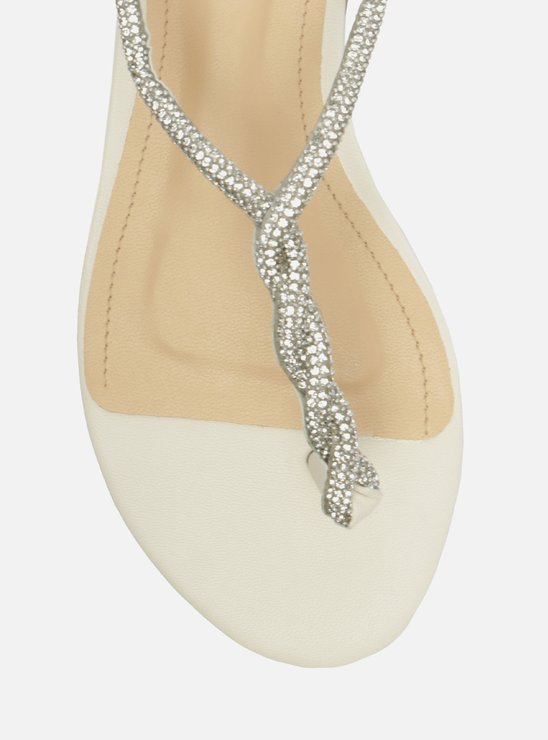 Rasteira Branca Slim Pedraria Strass