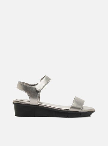 Sandália Prata Couro Flatform Velcro Comfort