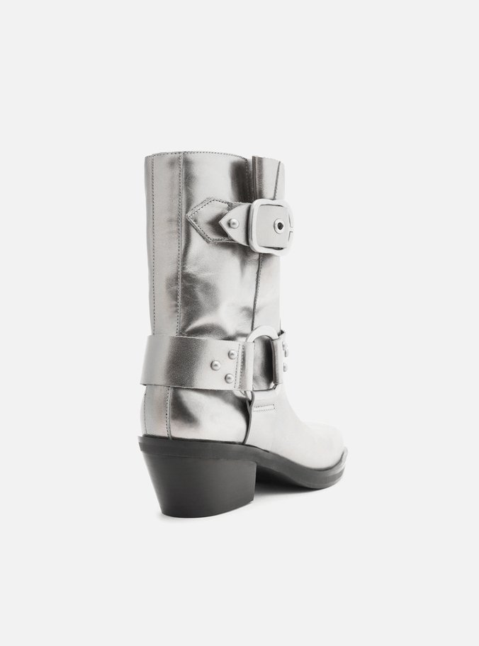 Bota Prata Couro Cano Curto Montaria West