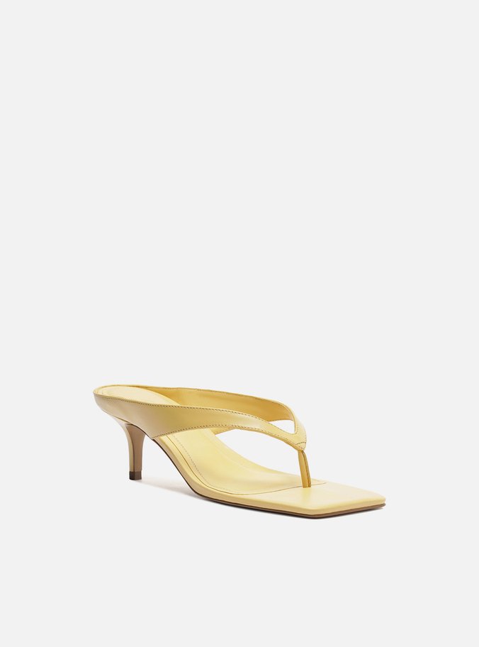 Tamanco Amarelo Couro Salto Médio Thong