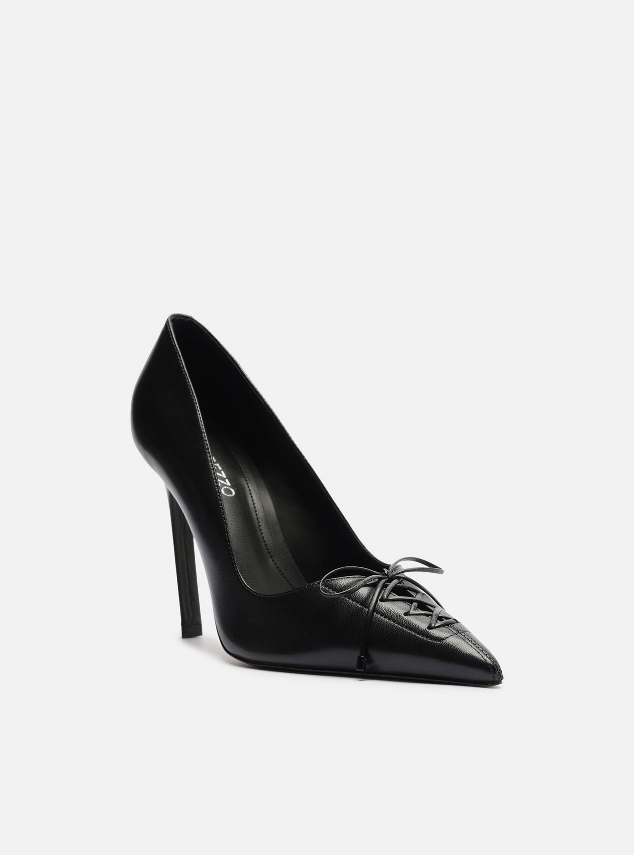 Scarpin Preto Couro Salto Alto Fino Lacing — foto 2