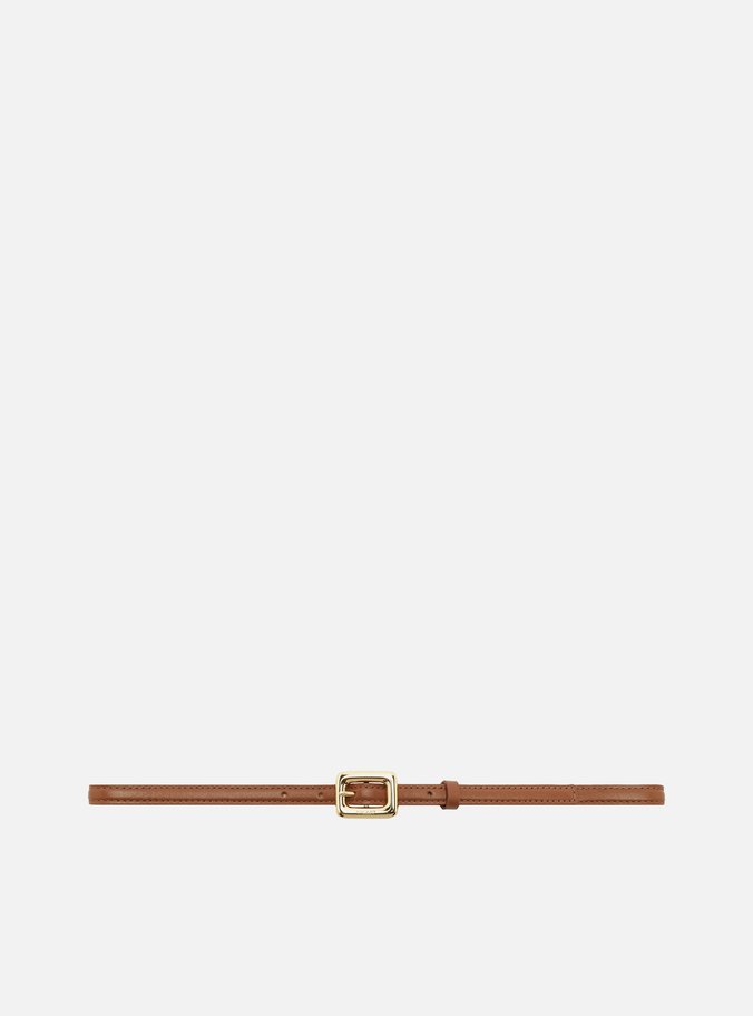 Cinto Marrom Couro Fino Maxi Fivela Retangular