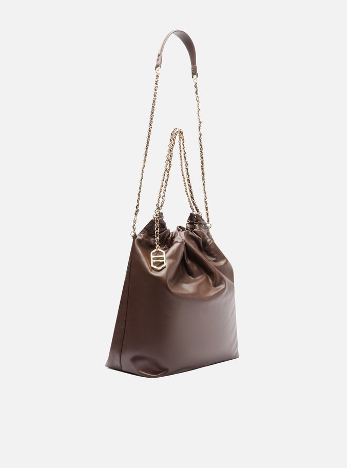 Bolsa Hobo Marrom Cacau Couro Grande Alça Corrente