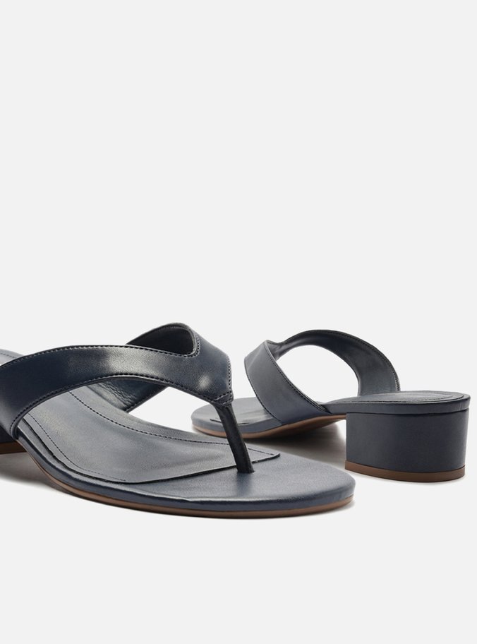 Tamanco Azul Salto Baixo Tiras Flip Flop