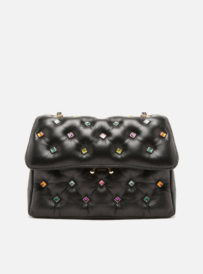Bolsa Tiracolo Preta Couro Mizz Stones Média