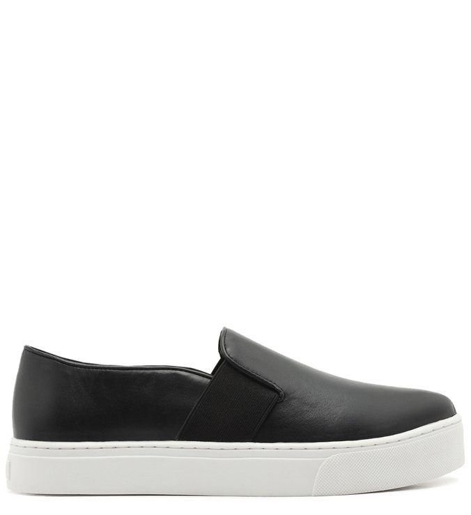 Tênis Slip On Couro Elástico Preto
