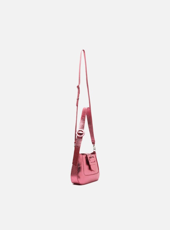 Bolsa Tiracolo Rosa Couro Pequena Fivela