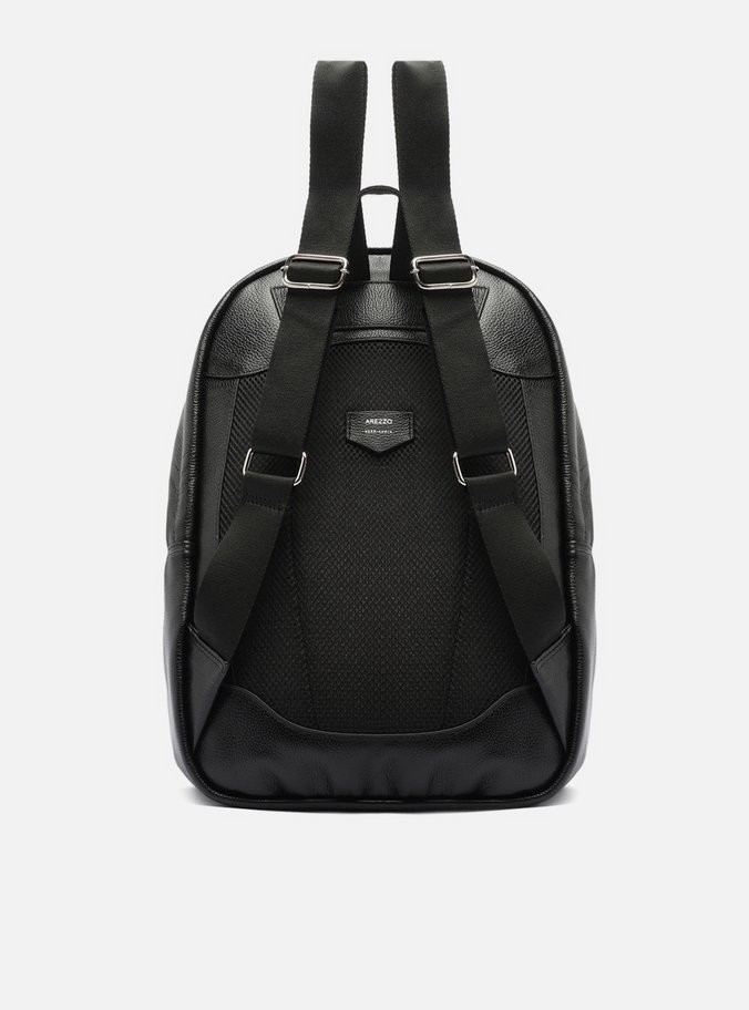 Mochila Preta Couro Grande Bolso Frontal